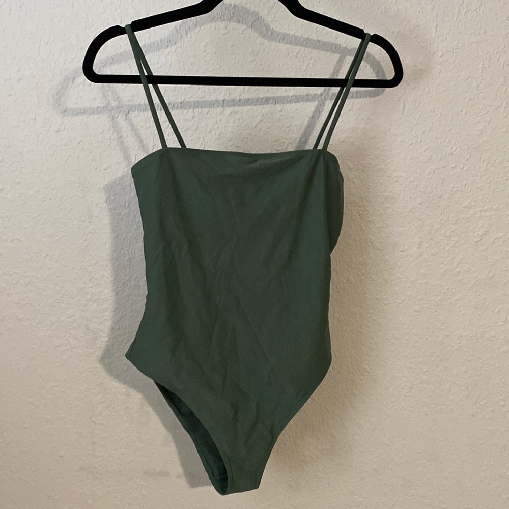 Square neck spaghetti strap one piece swimsuit